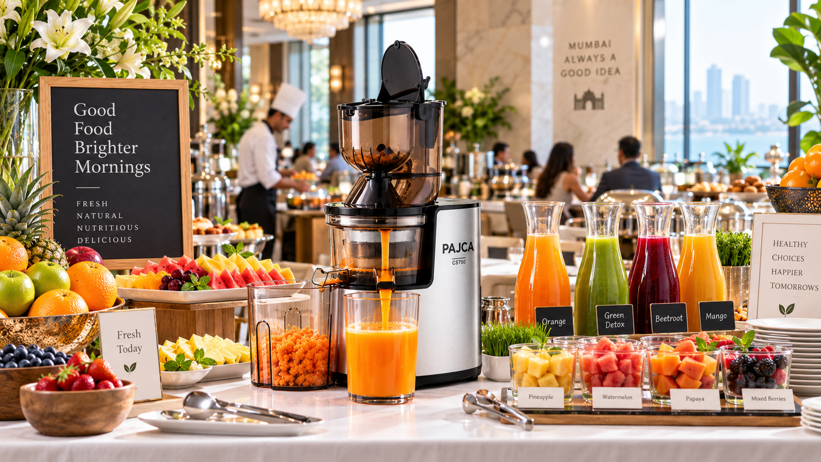 The Pajca CS750 on a hotel breakfast buffet counter